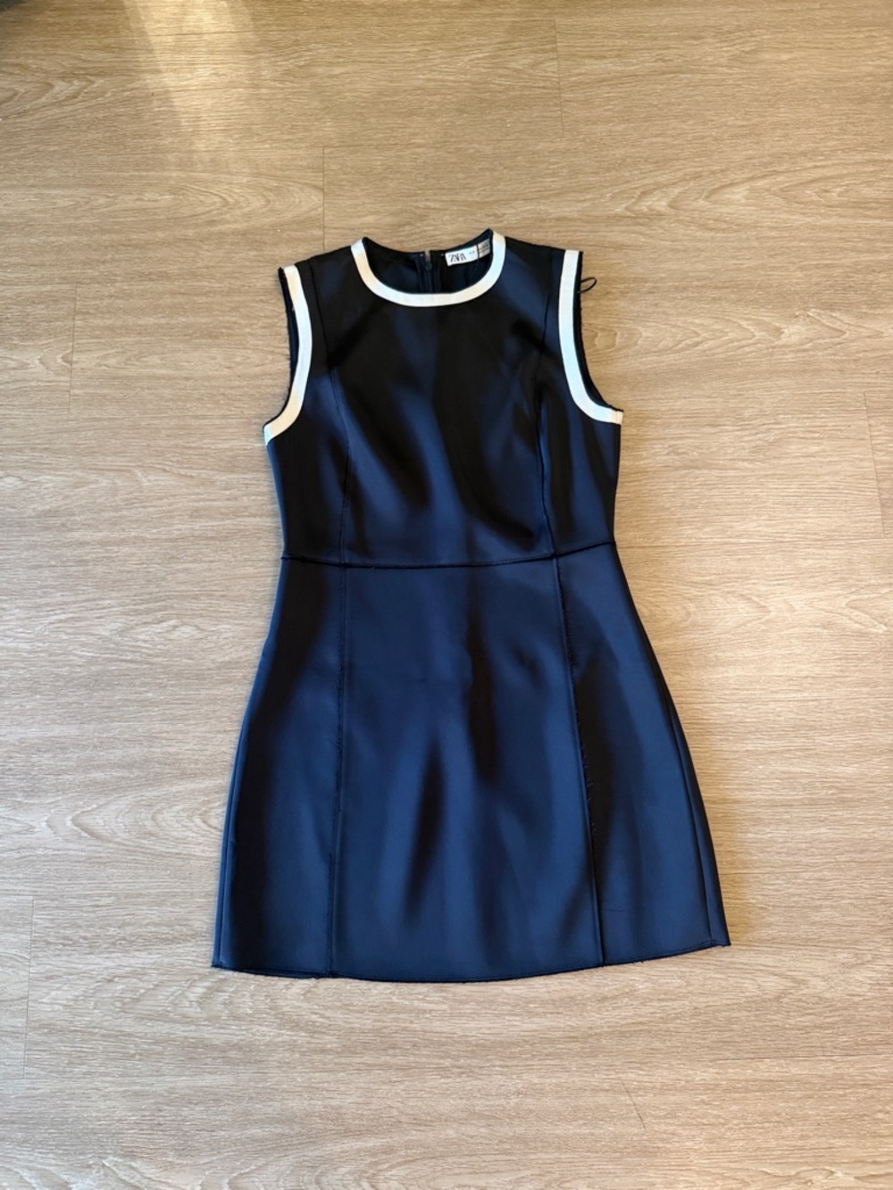 Sleeveless Black Dress with White Trim - Classic Shift